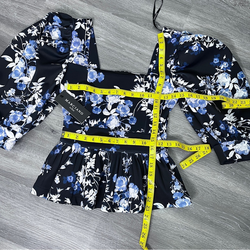 NWT Marciano Alexis Petal Pose Blue Floral Top Sz S - Picture 10 of 12